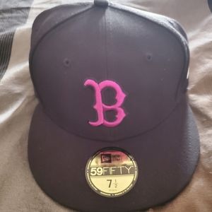 BOSTON RED SOX NEW ERA 59FIFTY HAT 7 3/8 BLACK W PURPLE UV 2019 WS SIDE PATCH H